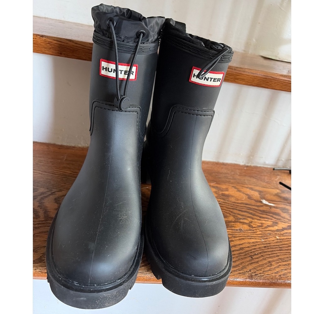 Hunter Womens Explorer Rain Boots Black Matte Mid-Calf Lug Sole Toggle Cuff 11M - Picture 3 of 7
